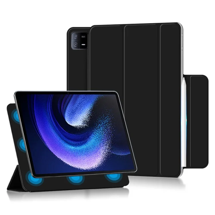 Para Xiaomi Pad 6 Magnetic PU Leather Tablet Case Tri-fold Protective Stand Cover - Preto
