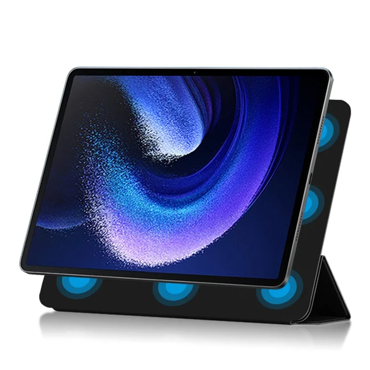 Para Xiaomi Pad 6 Magnetic PU Leather Tablet Case Tri-fold Protective Stand Cover - Preto