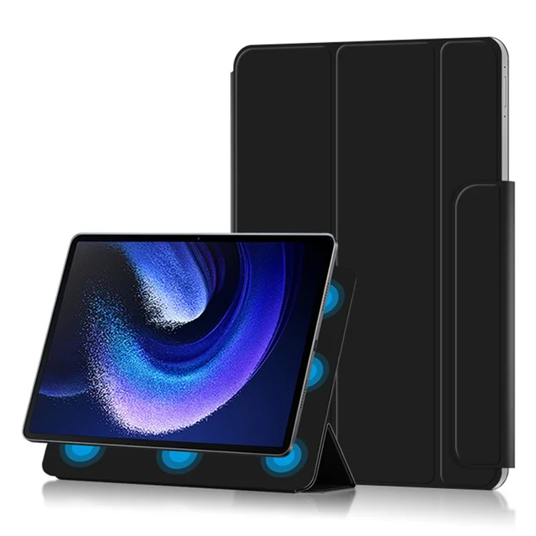 Para Xiaomi Pad 6 Magnetic PU Leather Tablet Case Tri-fold Protective Stand Cover - Preto
