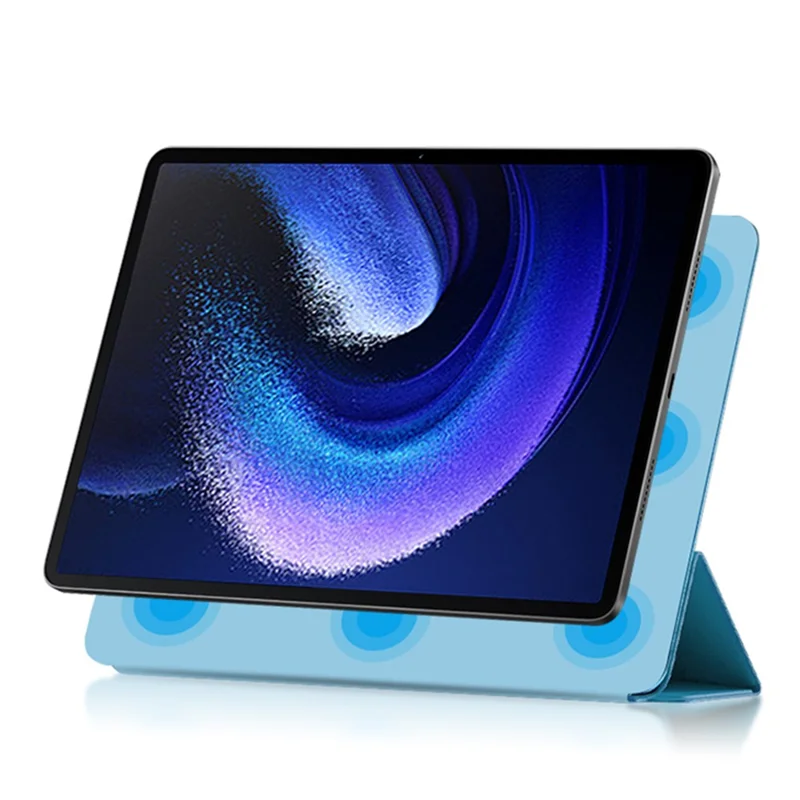 For Xiaomi Pad 6 Magnetic PU Leather Tablet Case Tri-fold Protective Stand Cover - Blue