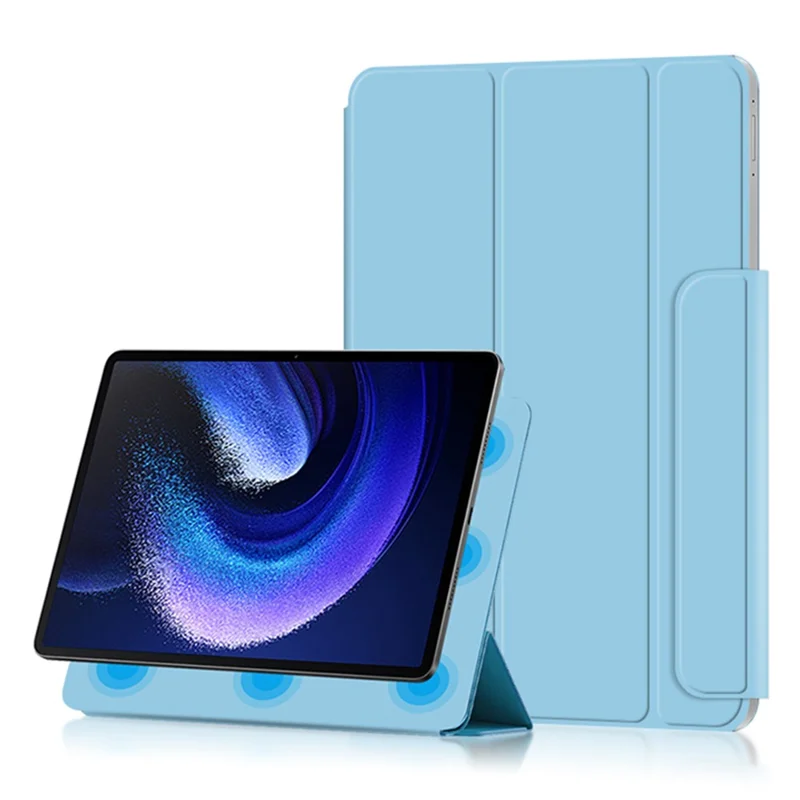 For Xiaomi Pad 6 Magnetic PU Leather Tablet Case Tri-fold Protective Stand Cover - Blue