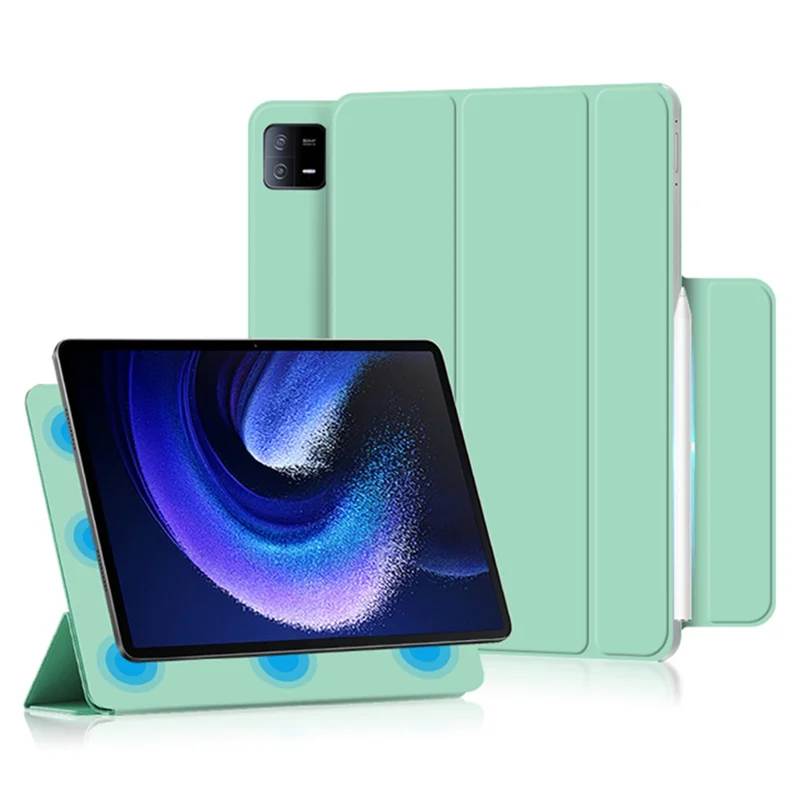 For Xiaomi Pad 6 Magnetic PU Leather Tablet Case Tri-fold Protective Stand Cover - Light Green