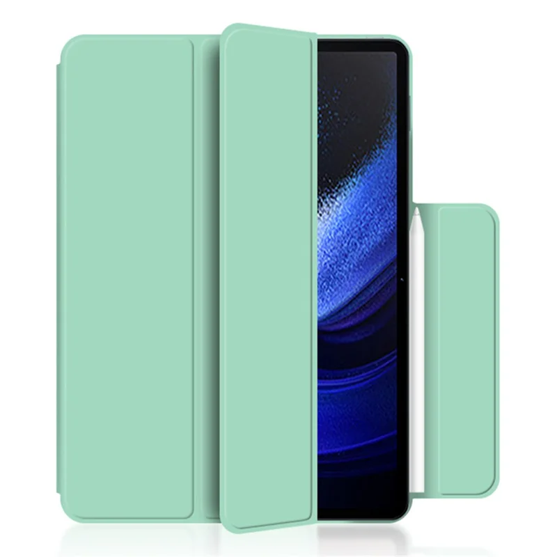 For Xiaomi Pad 6 Magnetic PU Leather Tablet Case Tri-fold Protective Stand Cover - Light Green