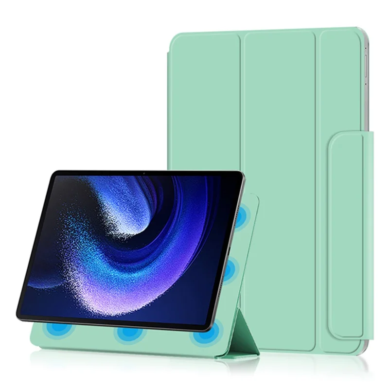 For Xiaomi Pad 6 Magnetic PU Leather Tablet Case Tri-fold Protective Stand Cover - Light Green