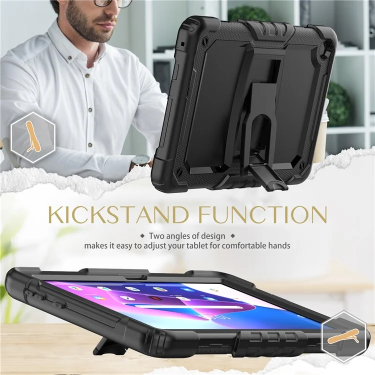 Per Lenovo Tab M10 (Gen 3) TB-328F Anti-Scratch Silicone+PC Tablet Case Supporto Copertina con Cinturino - Nero