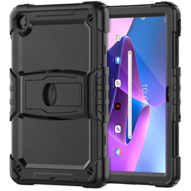 For Lenovo Tab M10 Plus (3rd Gen) 125FU / 128FU / Xiaoxin Pad 2022 10.6 inch Silicone+PC Tablet Cover Kickstand Case with Strap - Black