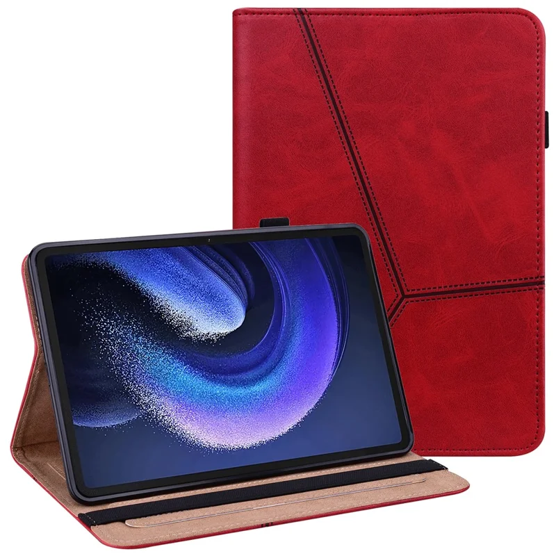 Para Xiaomi Pad 6 Capa de Tablet de Couro PU Impresso em Linha Slots para Cartões Suporte Tipo Folio - Vermelho