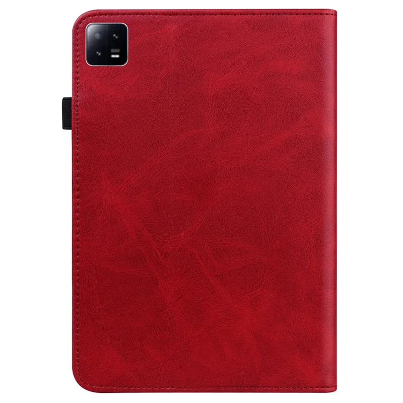 Para Xiaomi Pad 6 Capa de Tablet de Couro PU Impresso em Linha Slots para Cartões Suporte Tipo Folio - Vermelho