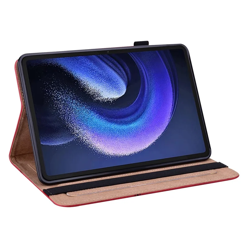 Para Xiaomi Pad 6 Capa de Tablet de Couro PU Impresso em Linha Slots para Cartões Suporte Tipo Folio - Vermelho