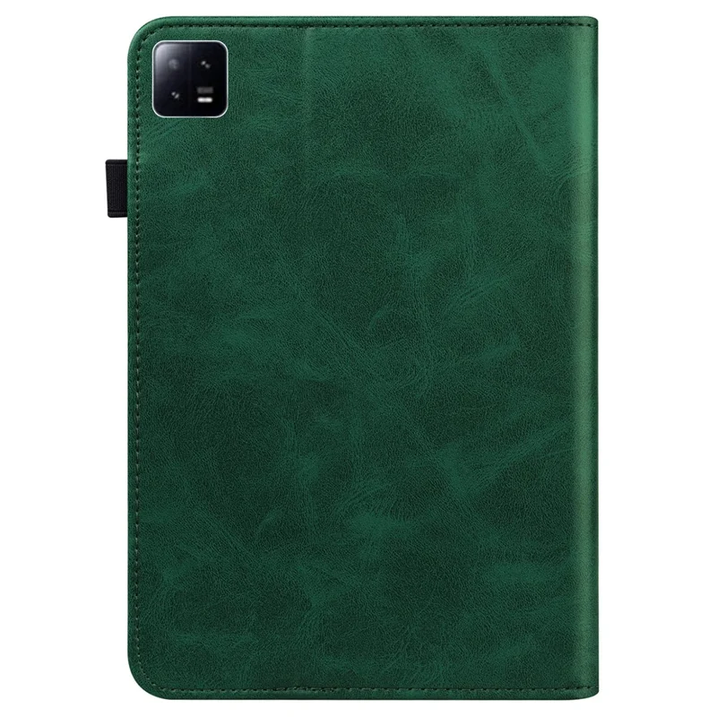 For Xiaomi Pad 6 PU Leather Tablet Case Line Imprinted Card Slots Stand Folio Cover - Green