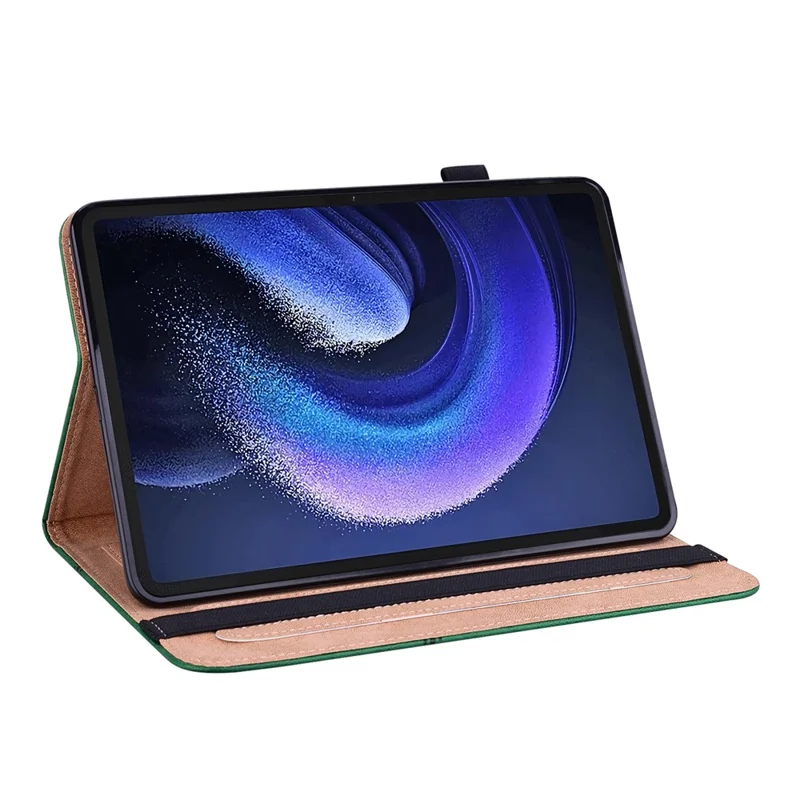 For Xiaomi Pad 6 PU Leather Tablet Case Line Imprinted Card Slots Stand Folio Cover - Green