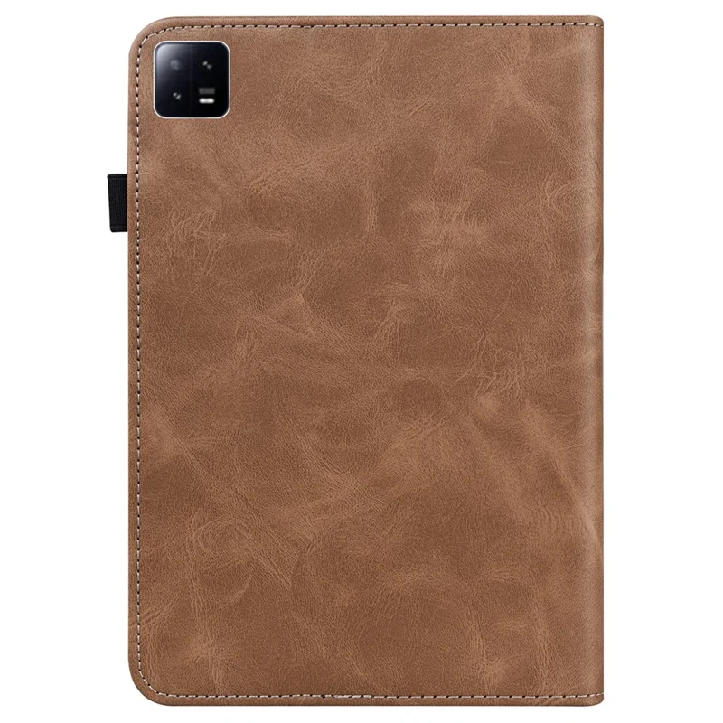 For Xiaomi Pad 6 PU Leather Tablet Case Line Imprinted Card Slots Stand Folio Cover - Brown
