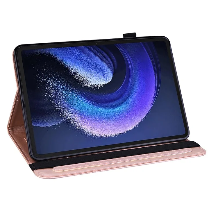 Для Xiaomi Pad 6 Anti-Scratch PU Leather Tablet Stand Case Flower Imprinting Wallet Tablet Cover - Rose Gold