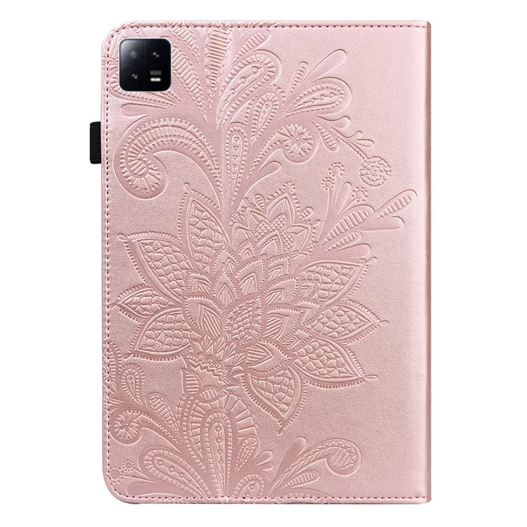 Для Xiaomi Pad 6 Anti-Scratch PU Leather Tablet Stand Case Flower Imprinting Wallet Tablet Cover - Rose Gold