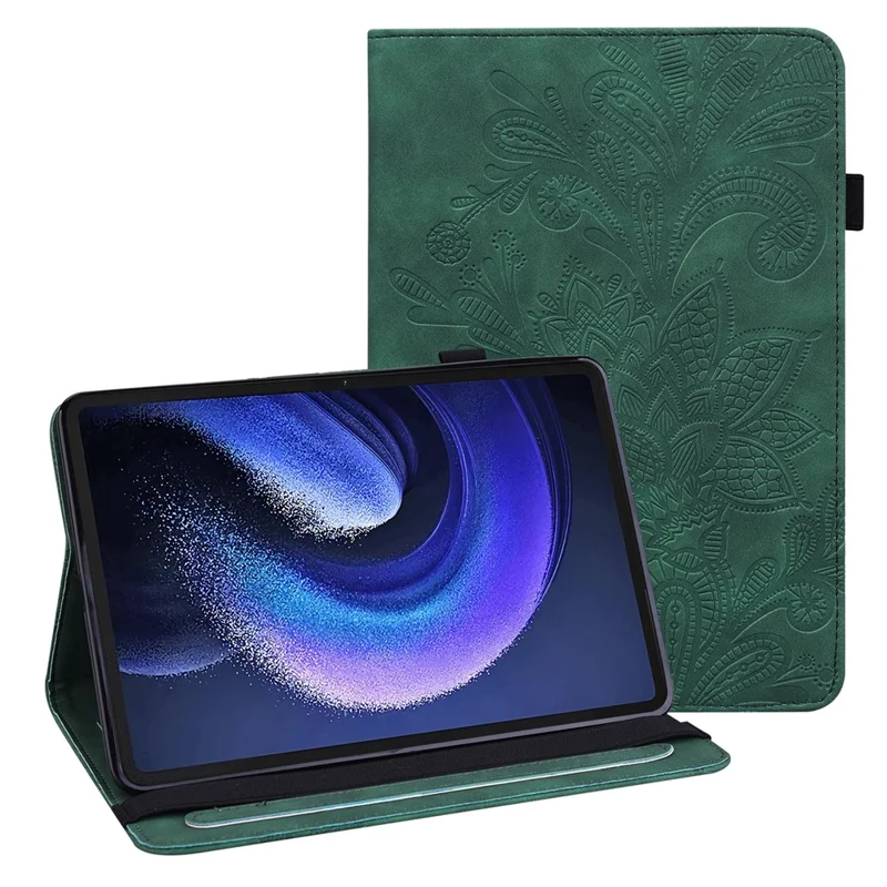 For Xiaomi Pad 6 Anti-Scratch PU Leather Tablet Stand Case Flower Imprinting Wallet Tablet Cover - Green