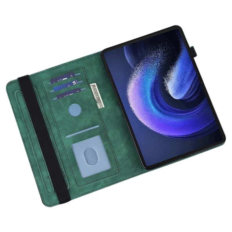 For Xiaomi Pad 6 Anti-Scratch PU Leather Tablet Stand Case Flower Imprinting Wallet Tablet Cover - Green