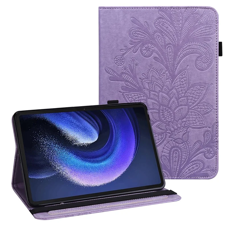 For Xiaomi Pad 6 Anti-Scratch PU Leather Tablet Stand Case Flower Imprinting Wallet Tablet Cover - Purple