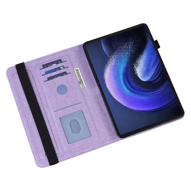 For Xiaomi Pad 6 Anti-Scratch PU Leather Tablet Stand Case Flower Imprinting Wallet Tablet Cover - Purple