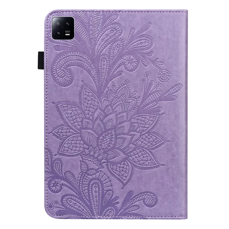 For Xiaomi Pad 6 Anti-Scratch PU Leather Tablet Stand Case Flower Imprinting Wallet Tablet Cover - Purple