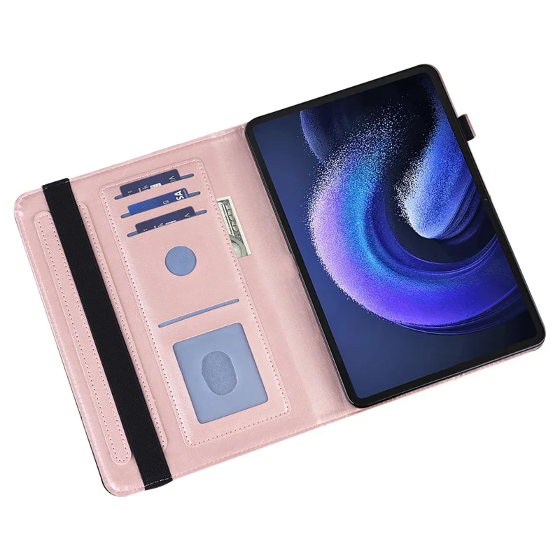 For Xiaomi Pad 6 PU Leather Case Imprinted Butterfly Wallet Function Stand Tablet Cover - Rose Gold