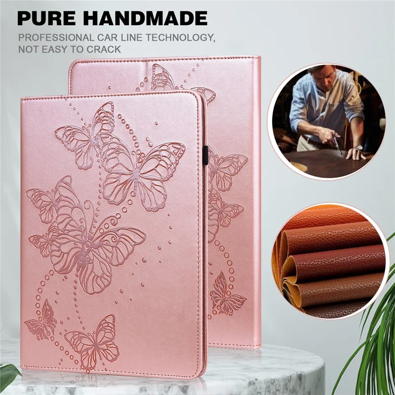 For Xiaomi Pad 6 PU Leather Case Imprinted Butterfly Wallet Function Stand Tablet Cover - Rose Gold