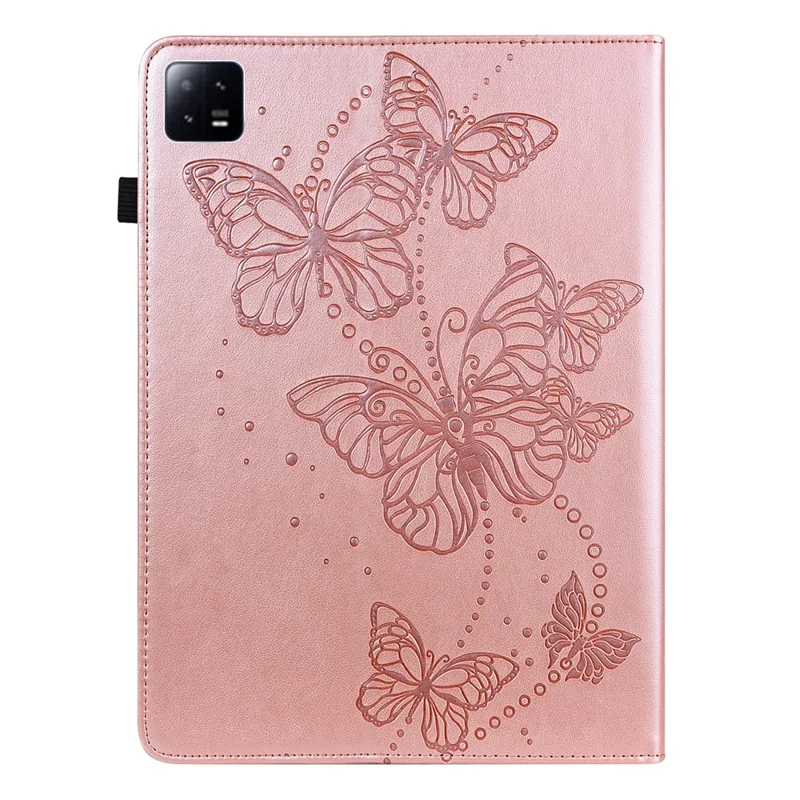 For Xiaomi Pad 6 PU Leather Case Imprinted Butterfly Wallet Function Stand Tablet Cover - Rose Gold