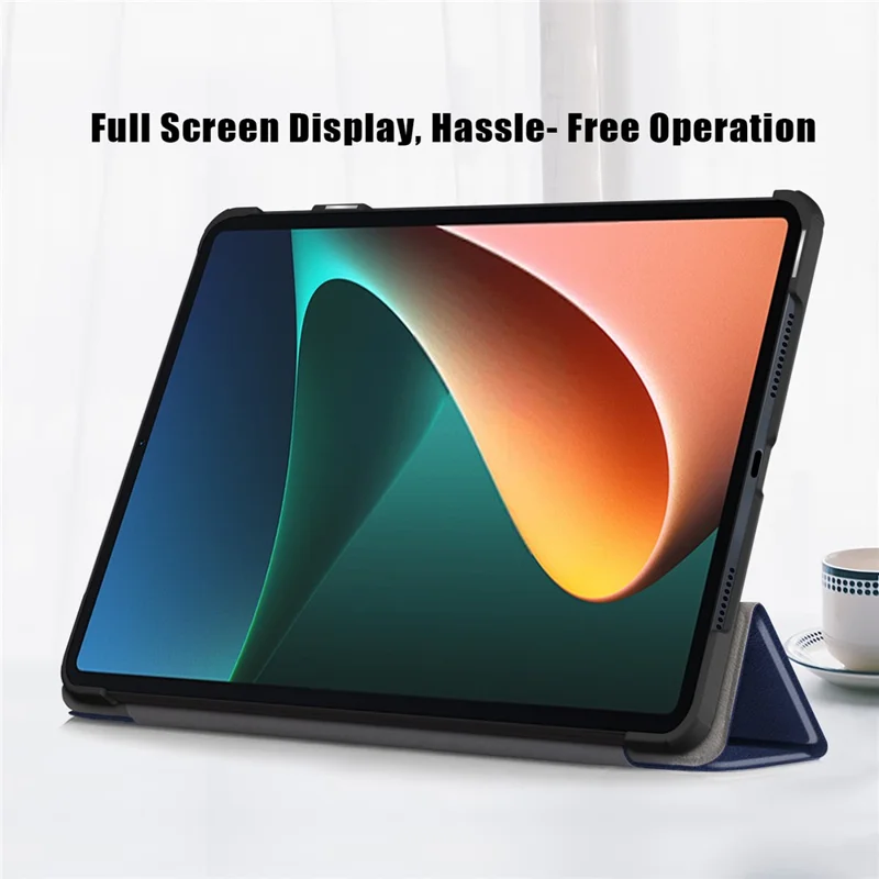 Pour Xiaomi Pad 6 Etui Tablette à Support Triptyque Magnétique Intelligent en Cuir PU Folio - Bleu Foncé