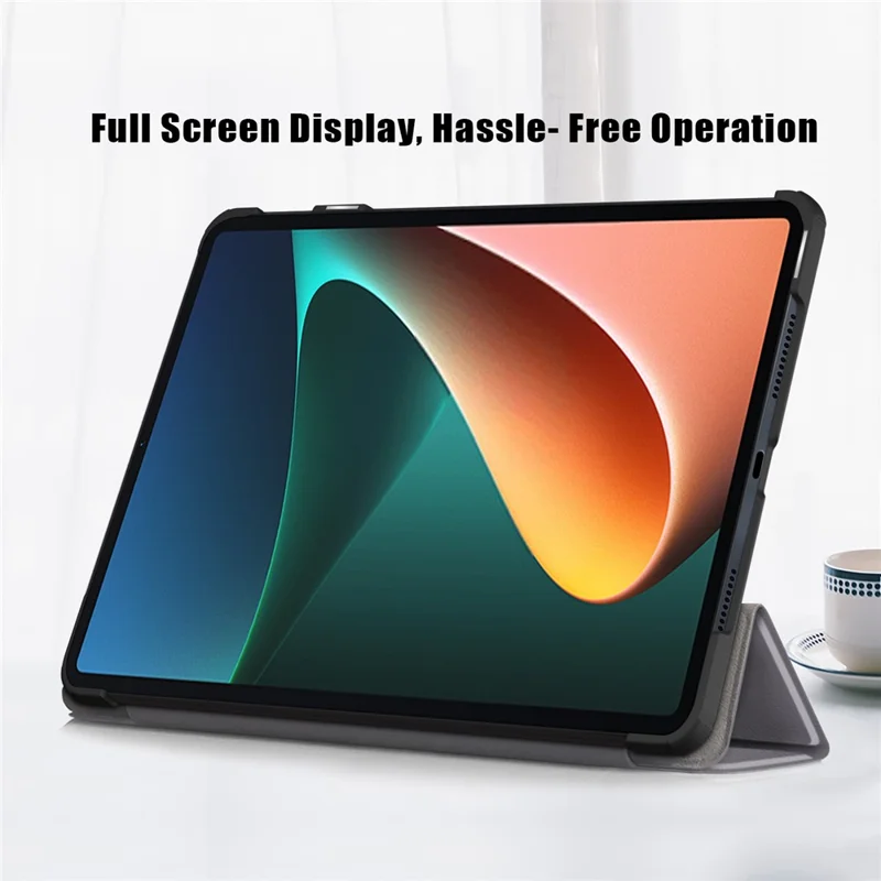 For Xiaomi Pad 6 Tri-fold Stand Tablet Case Magnetic Smart PU Leather Folio Cover - Grey