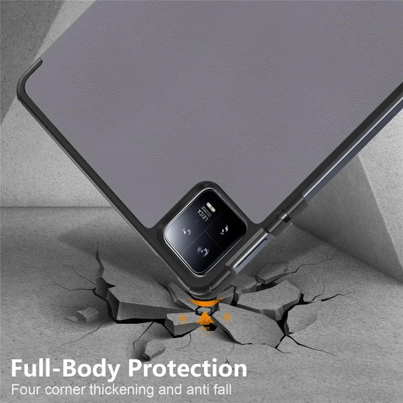 For Xiaomi Pad 6 Tri-fold Stand Tablet Case Magnetic Smart PU Leather Folio Cover - Grey