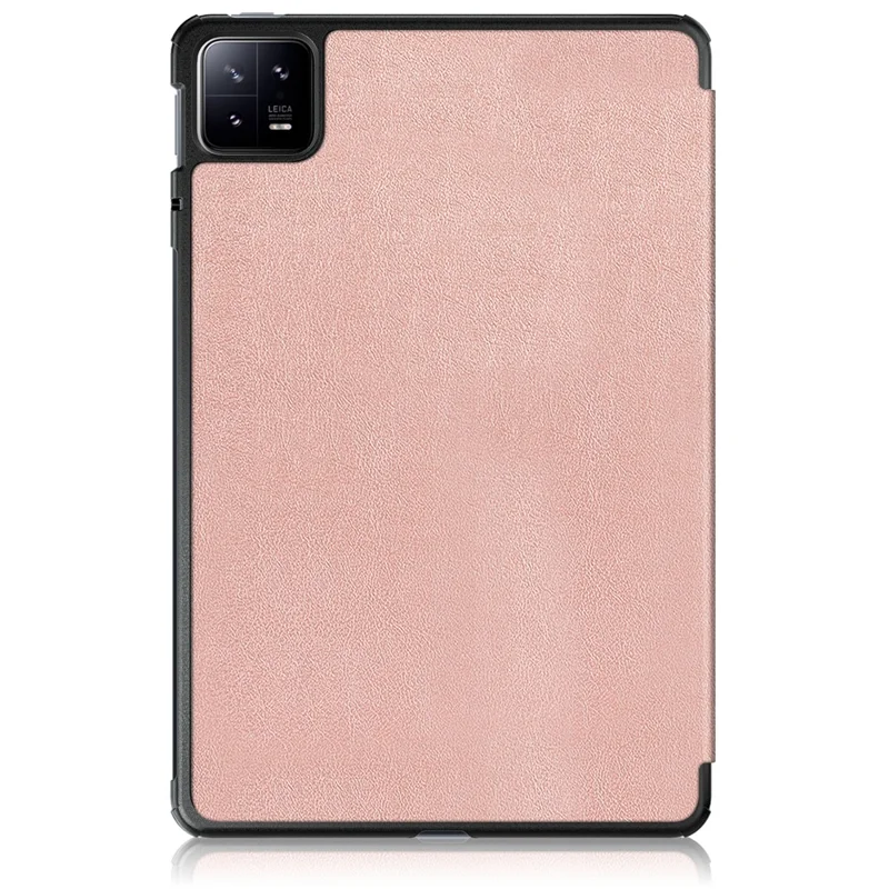 For Xiaomi Pad 6 Tri-fold Stand Tablet Case Magnetic Smart PU Leather Folio Cover - Rose Gold