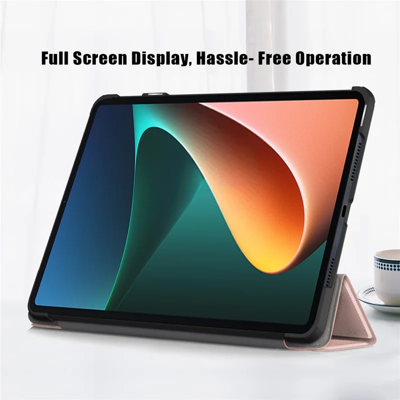 For Xiaomi Pad 6 Tri-fold Stand Tablet Case Magnetic Smart PU Leather Folio Cover - Rose Gold