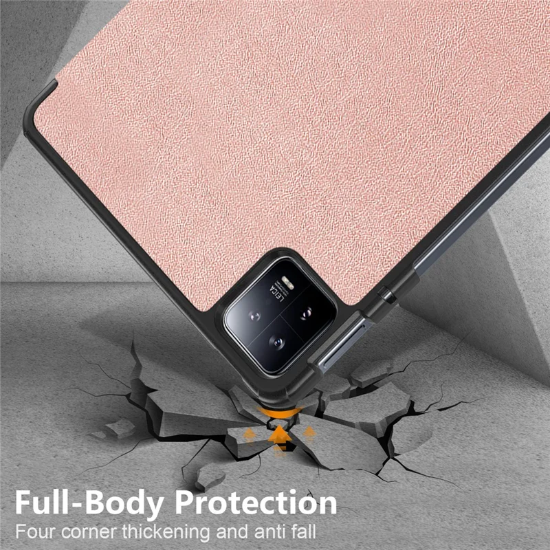 For Xiaomi Pad 6 Tri-fold Stand Tablet Case Magnetic Smart PU Leather Folio Cover - Rose Gold