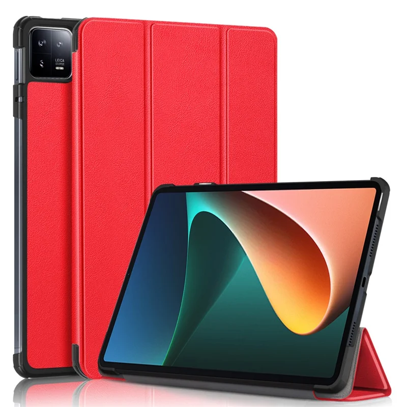 Für Xiaomi Pad 6 Tri-fold Stand Tablet Case Magnetische Smart PU Leder Folio Cover - Rot