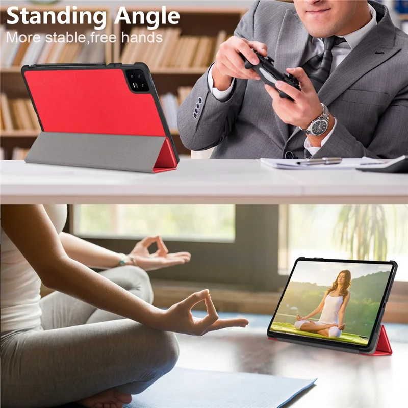 Für Xiaomi Pad 6 Tri-fold Stand Tablet Case Magnetische Smart PU Leder Folio Cover - Rot