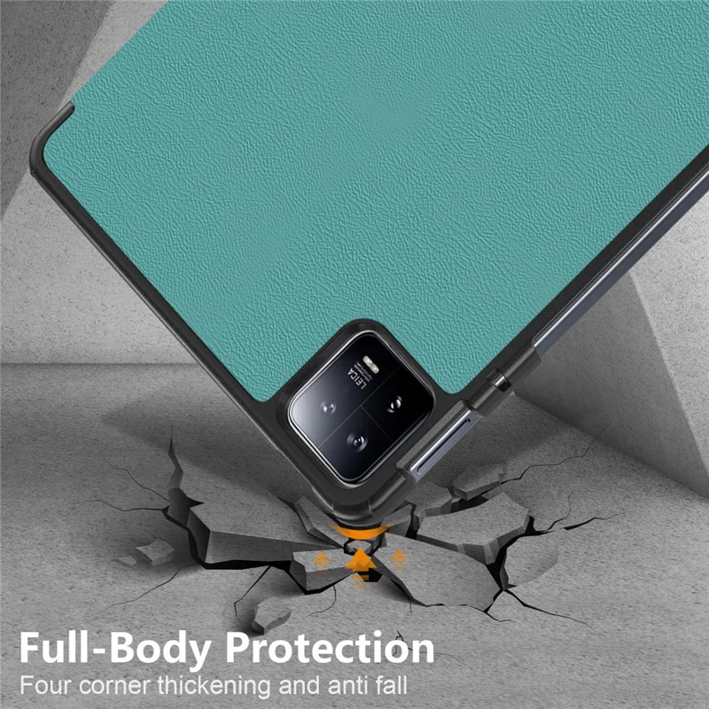 For Xiaomi Pad 6 Tri-fold Stand Tablet Case Magnetic Smart PU Leather Folio Cover - Blackish Green