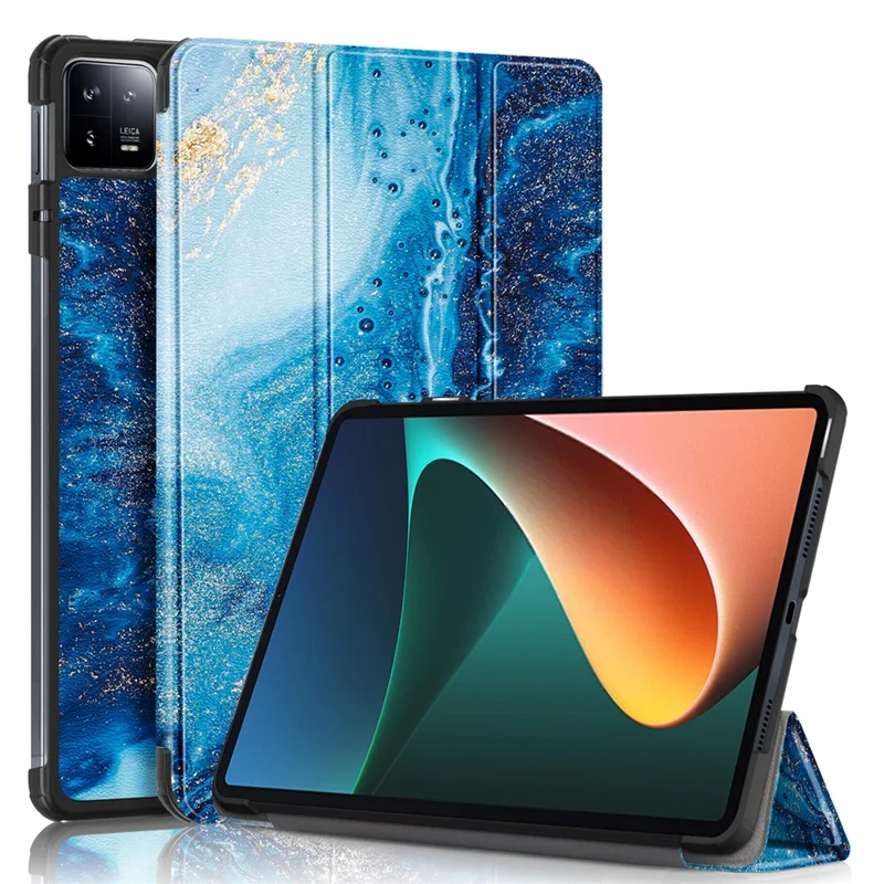 For Xiaomi Pad 6 PU Leather Pattern Printing Tablet Case Tri-fold Stand Protective Cover with Auto Wake / Sleep - Wave