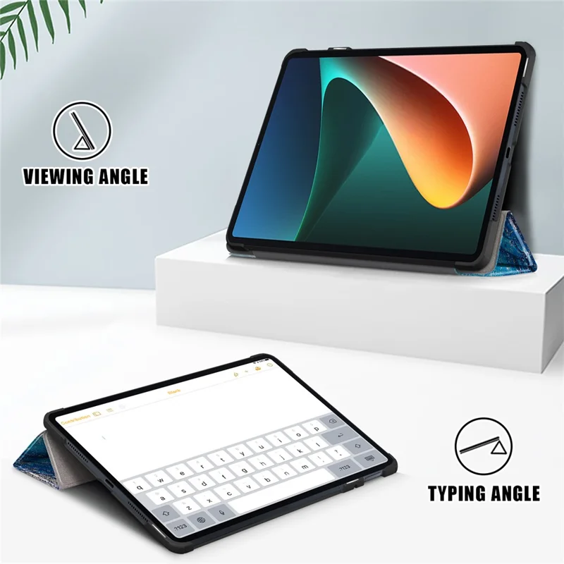 For Xiaomi Pad 6 PU Leather Pattern Printing Tablet Case Tri-fold Stand Protective Cover with Auto Wake / Sleep - Wave