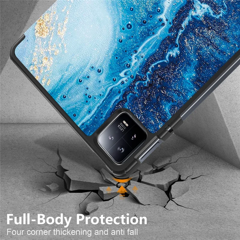For Xiaomi Pad 6 PU Leather Pattern Printing Tablet Case Tri-fold Stand Protective Cover with Auto Wake / Sleep - Wave