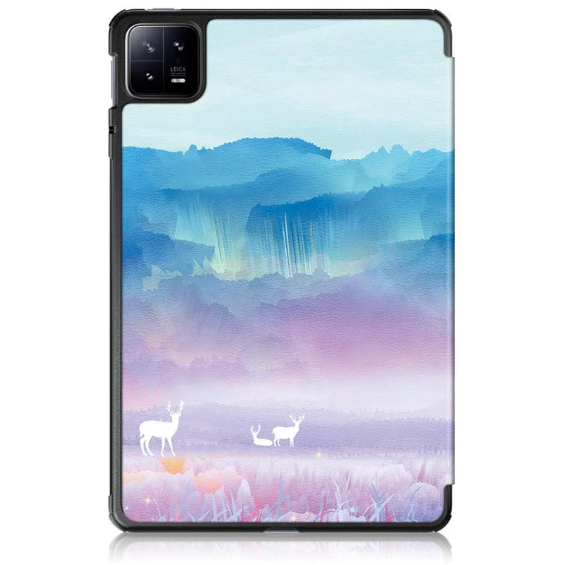 For Xiaomi Pad 6 PU Leather Pattern Printing Tablet Case Tri-fold Stand Protective Cover with Auto Wake / Sleep - Fantasy Deer