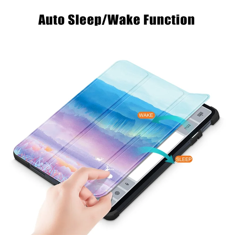For Xiaomi Pad 6 PU Leather Pattern Printing Tablet Case Tri-fold Stand Protective Cover with Auto Wake / Sleep - Fantasy Deer