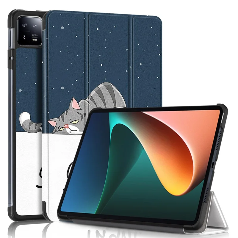 For Xiaomi Pad 6 PU Leather Pattern Printing Tablet Case Tri-fold Stand Protective Cover with Auto Wake / Sleep - Cat
