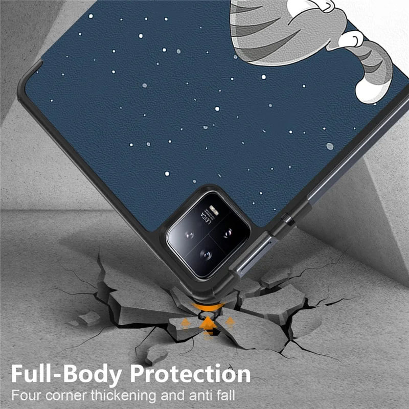 For Xiaomi Pad 6 PU Leather Pattern Printing Tablet Case Tri-fold Stand Protective Cover with Auto Wake / Sleep - Cat