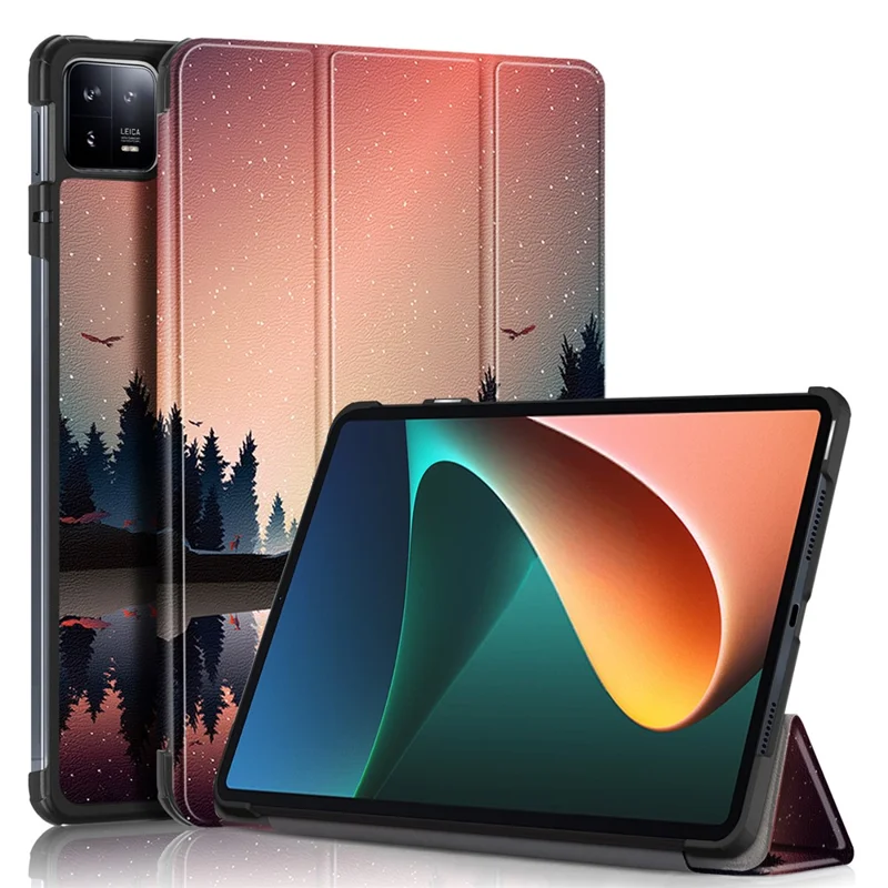 For Xiaomi Pad 6 PU Leather Pattern Printing Tablet Case Tri-fold Stand Protective Cover with Auto Wake / Sleep - Nightfall