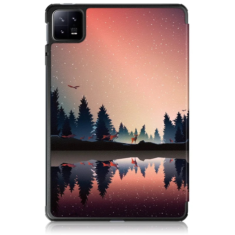 For Xiaomi Pad 6 PU Leather Pattern Printing Tablet Case Tri-fold Stand Protective Cover with Auto Wake / Sleep - Nightfall