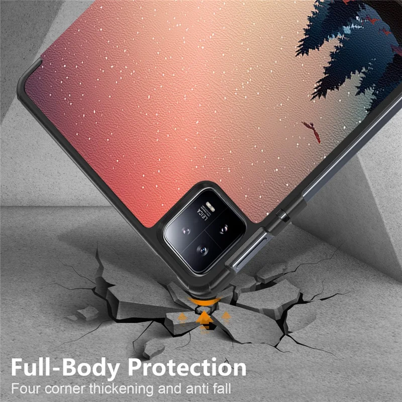 For Xiaomi Pad 6 PU Leather Pattern Printing Tablet Case Tri-fold Stand Protective Cover with Auto Wake / Sleep - Nightfall