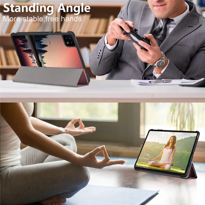 For Xiaomi Pad 6 PU Leather Pattern Printing Tablet Case Tri-fold Stand Protective Cover with Auto Wake / Sleep - Nightfall