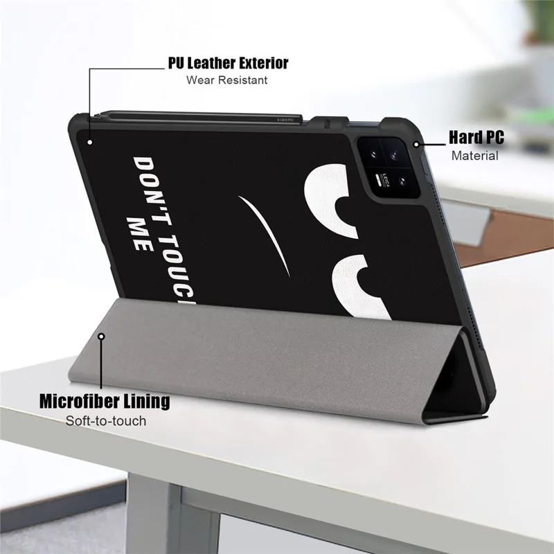 For Xiaomi Pad 6 PU Leather Pattern Printing Tablet Case Tri-fold Stand Protective Cover with Auto Wake / Sleep - Don't Touch Me