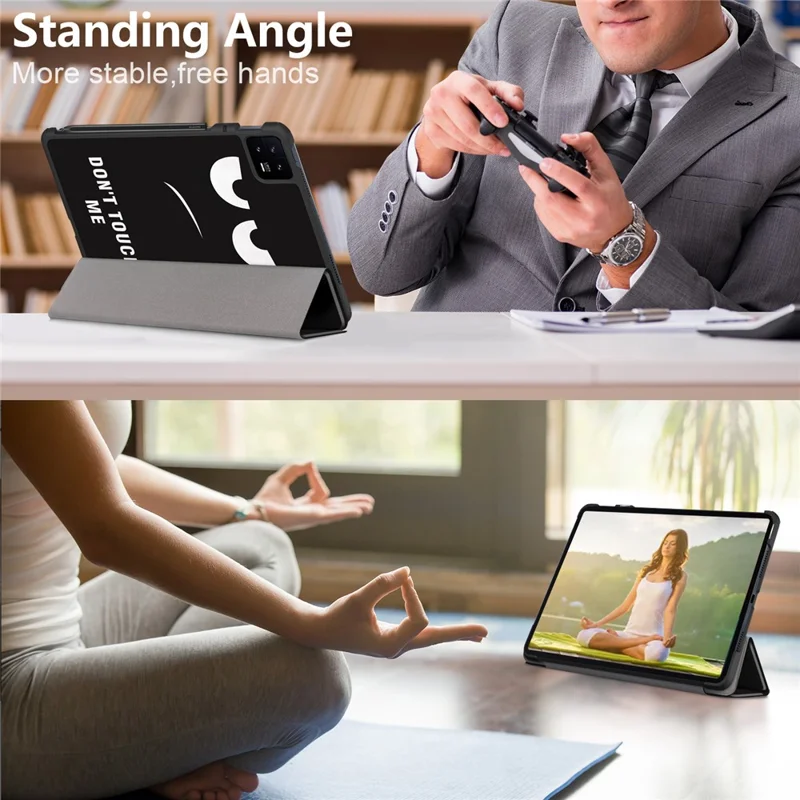 For Xiaomi Pad 6 PU Leather Pattern Printing Tablet Case Tri-fold Stand Protective Cover with Auto Wake / Sleep - Don't Touch Me