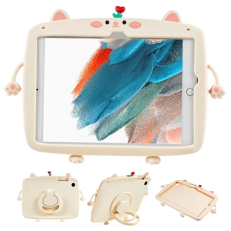 For Samsung Galaxy Tab A8 10.5 (2021) X200 X205 / (2022) Tablet Case 360 Degree Rotation Kickstand Cat Style Silicone Cover