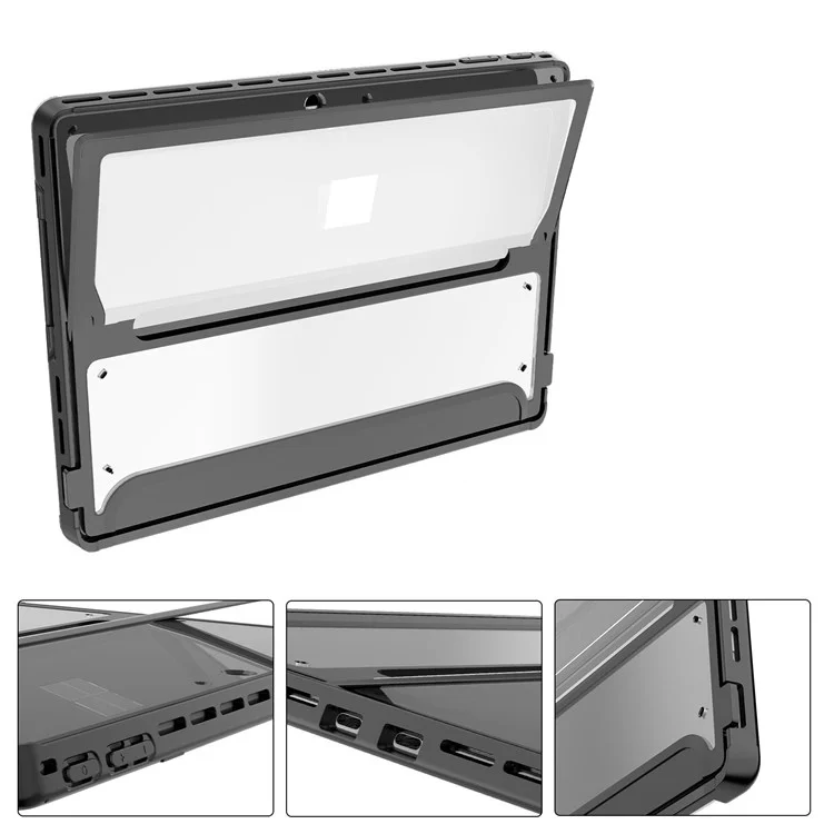 For Microsoft Surface Pro 9 Tablet Case Protective Rugged Back Cover with Kickstand - Black+Transparent